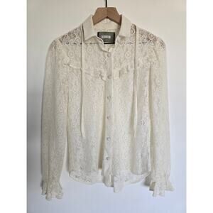 Reformation Sheer White Lace Button Down Blouse Long Sleeve Size Small